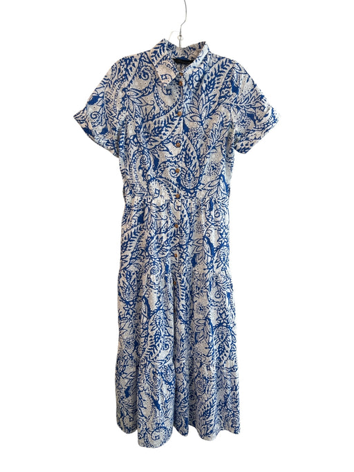 Zara Size Small Blue & White No Fabric Tag Lined Short Puff Sleeve eyelet Dress Blue & White / Small