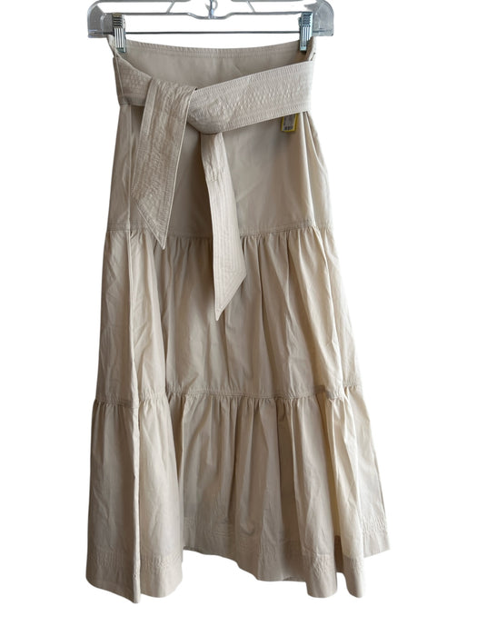 Veronica Beard Size XS Beige Prima Cotton Waist Belt Side Zip Pleated Skirt Beige / XS