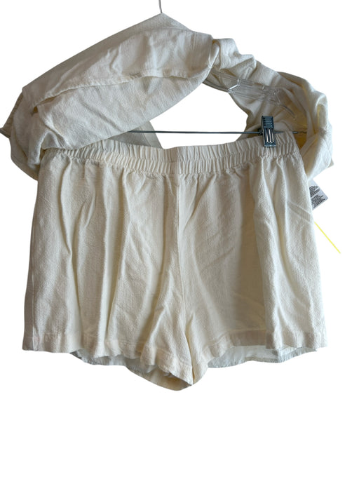 Z Supply Size M Off White Rayon Short Sleeve Elastic Waist Button Down Short Set Off White / M