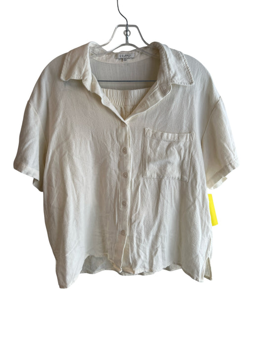 Z Supply Size M Off White Rayon Short Sleeve Elastic Waist Button Down Short Set Off White / M