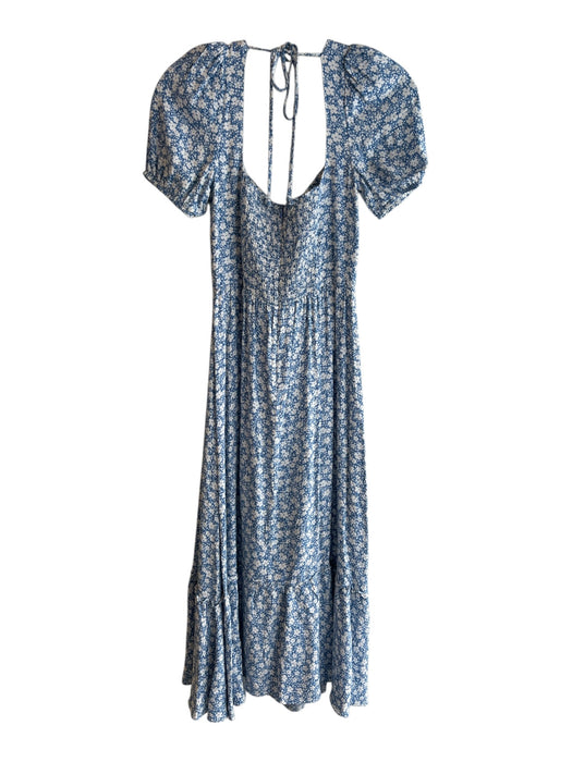 Reformation Size 4 Blue & White Viscose & Rayon Off Shoulder Floral Print Dress Blue & White / 4