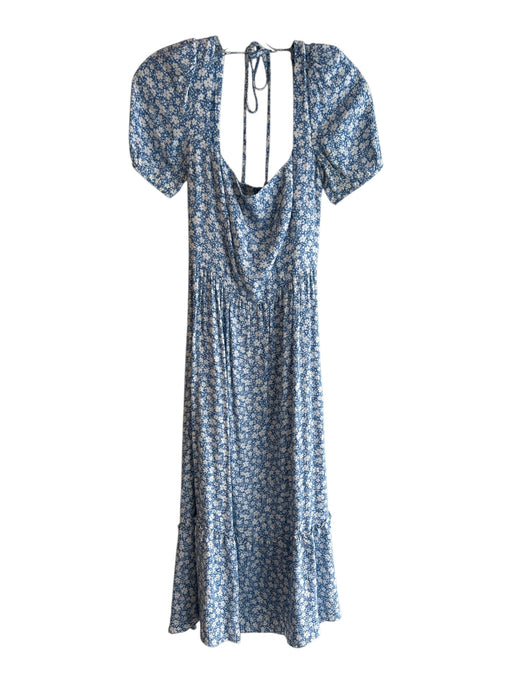 Reformation Size 4 Blue & White Viscose & Rayon Off Shoulder Floral Print Dress Blue & White / 4