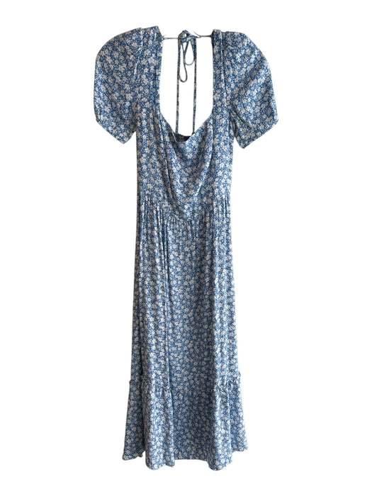 Reformation Size 4 Blue & White Viscose & Rayon Off Shoulder Floral Print Dress Blue & White / 4