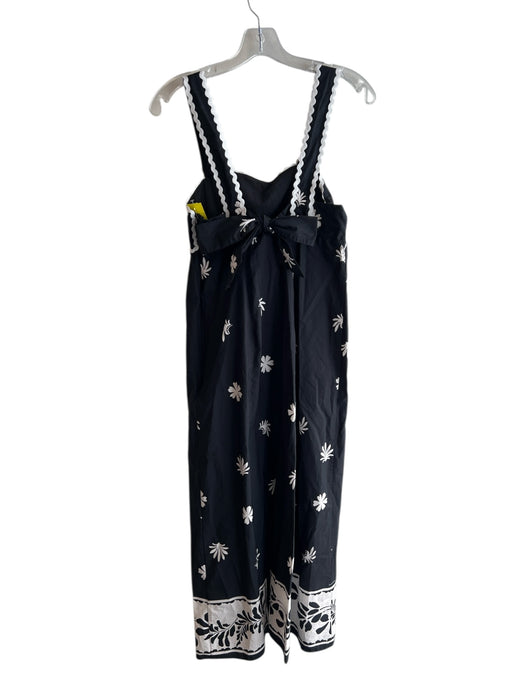 Zara Size S Black Cotton Sleeveless Flower Detail Square Neck Side Zip Dress Black / S