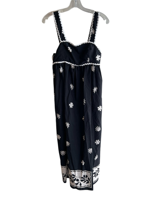 Zara Size S Black Cotton Sleeveless Flower Detail Square Neck Side Zip Dress Black / S