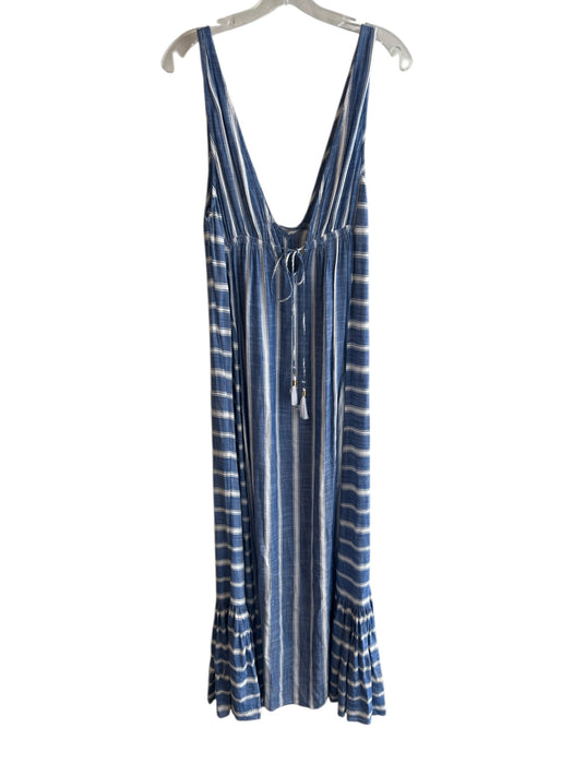 L Space Size S Blue & White Rayon Sleeveless Striped V Neck & Back Dress Blue & White / S