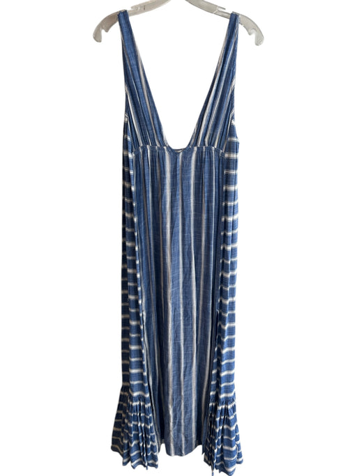 L Space Size S Blue & White Rayon Sleeveless Striped V Neck & Back Dress Blue & White / S