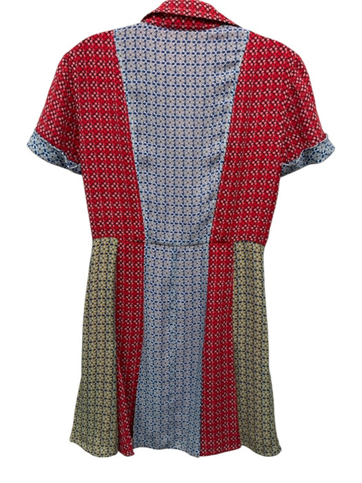 Alice + Olivia Size XS Red, Blue & Yellow Polyester Abstract Dots Collar Dress Red, Blue & Yellow / XS