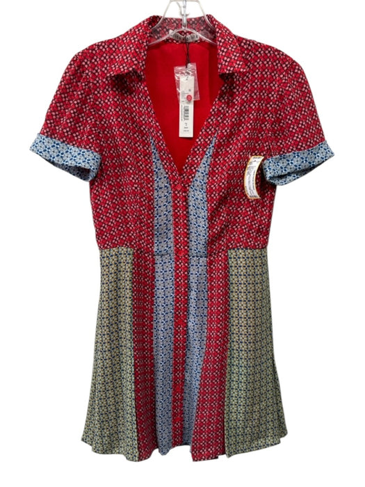 Alice + Olivia Size XS Red, Blue & Yellow Polyester Abstract Dots Collar Dress Red, Blue & Yellow / XS