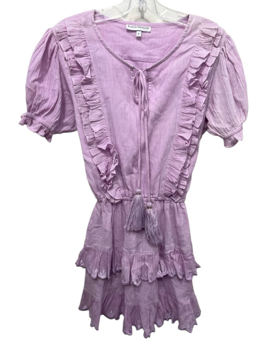 Karina Grimaldi Size S Purple Cotton Short Sleeve Tiered Ruffle Dress Purple / S