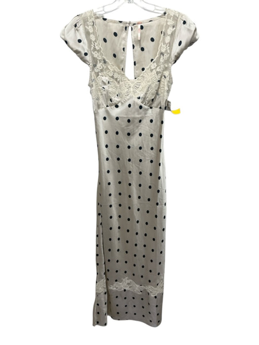 Free People Size XS Beige & Black Polyester Crochet Lace Butterflies Dress Beige & Black / XS