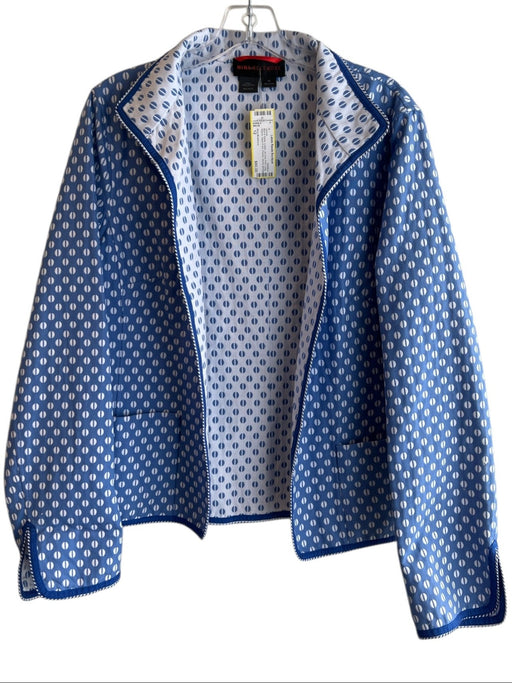 Nina Mclemore Size 12 Blue & White Cotton All Over Print Long Sleeve Jacket Blue & White / 12