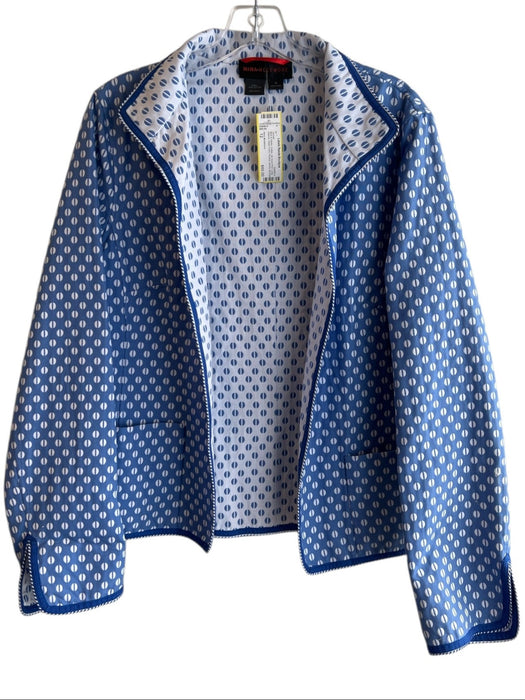 Nina Mclemore Size 12 Blue & White Cotton All Over Print Long Sleeve Jacket Blue & White / 12
