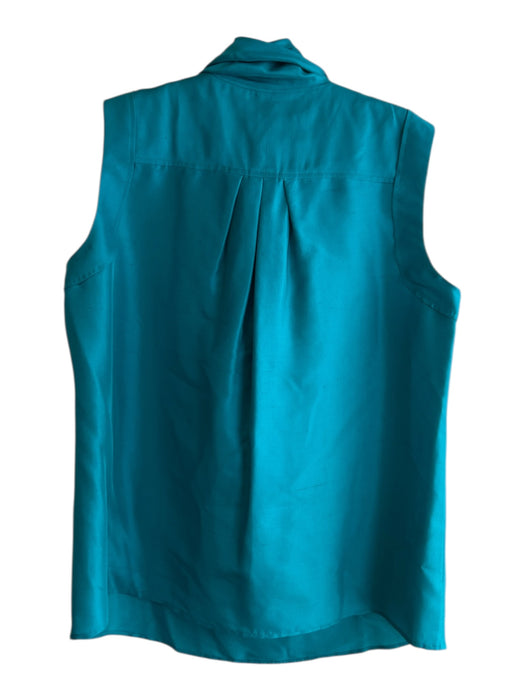 Oscar de la Renta Size 12 Teal Silk High Neck Sleeveless Neck Tie Top Teal / 12