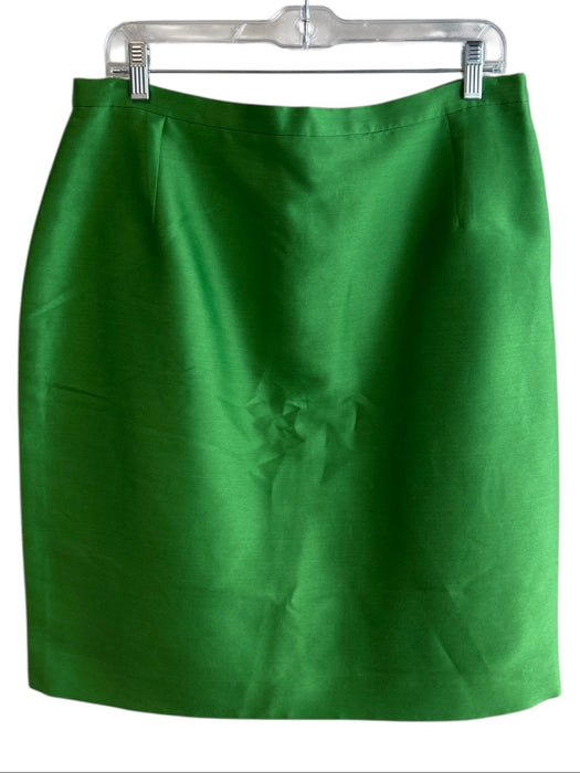 Oscar de la Renta Size 14 Green Cotton & Silk Back Zip Pencil Skirt Skirt Green / 14