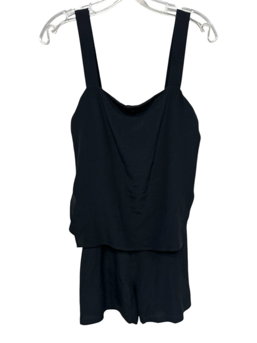 Theory Size 4 Black Silk Shoulder Straps Fold Over Pockets Romper Black / 4