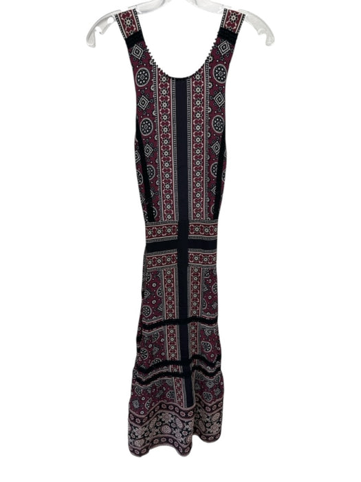 Sea New York Size 2 Burgundy, Black & Cream Silk Sleeveless Ladder Lace Dress Burgundy, Black & Cream / 2