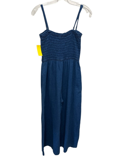 Pilcro Size S Denim Blue Cotton Spaghetti Strap Smocked Top Pockets Jumpsuit Denim Blue / S