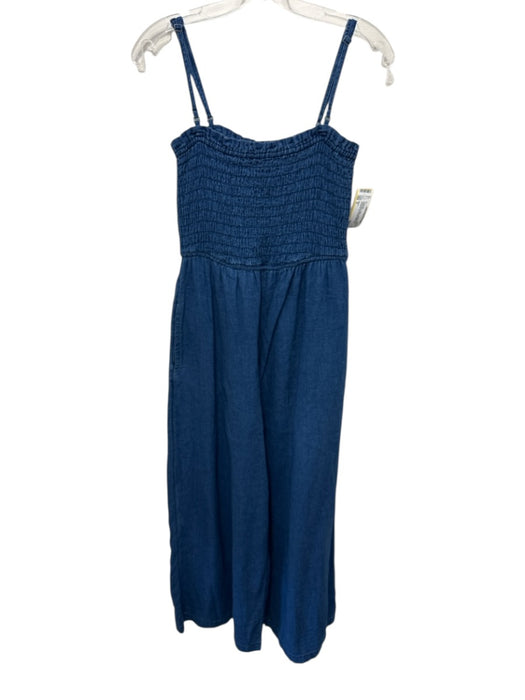 Pilcro Size S Denim Blue Cotton Spaghetti Strap Smocked Top Pockets Jumpsuit Denim Blue / S