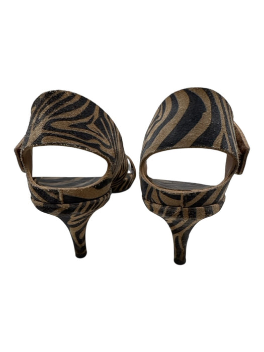 Pedro Garcia Shoe Size 38 Tan & black Suede Round Toe Zebra Kitten Heel Sandals Tan & black / 38