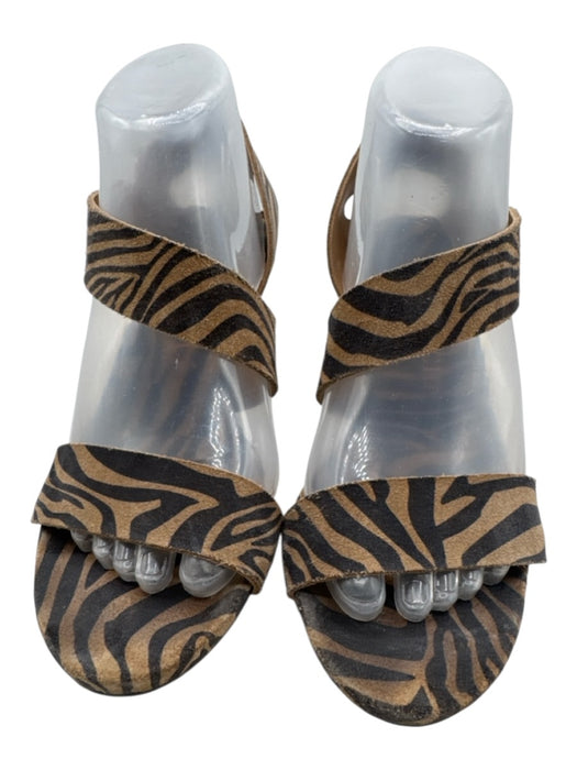 Pedro Garcia Shoe Size 38 Tan & black Suede Round Toe Zebra Kitten Heel Sandals Tan & black / 38