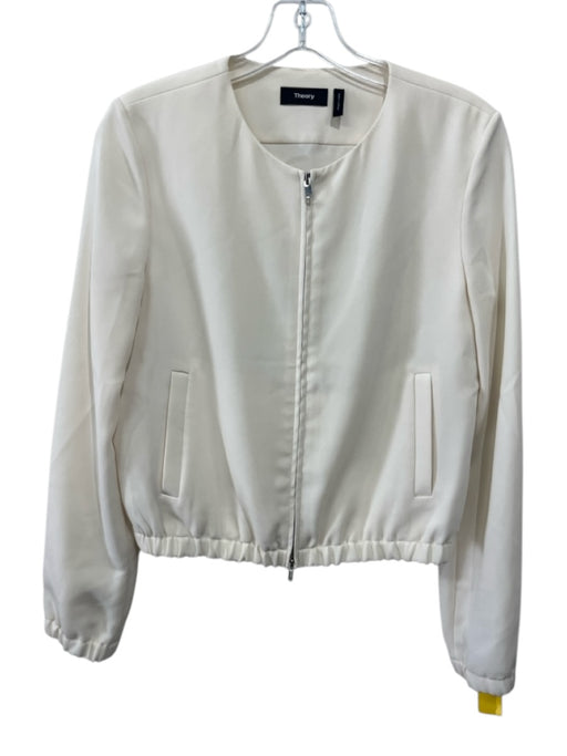 Theory Size 2 Off White Triacetate Zip Front Pockets Elastic Waist Jacket Off White / 2