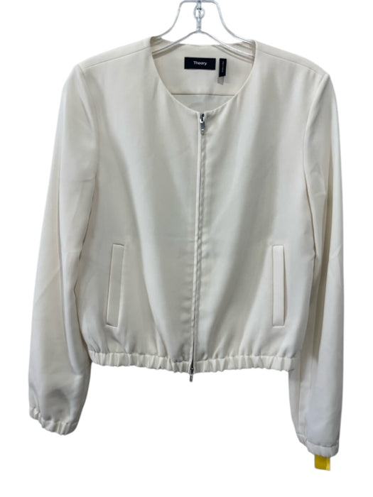 Theory Size 2 Off White Triacetate Zip Front Pockets Elastic Waist Jacket Off White / 2