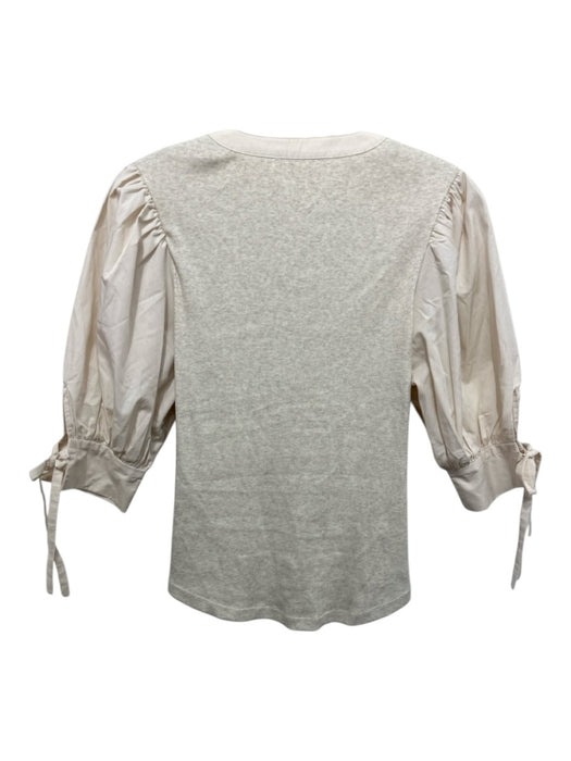 Ulla Johnson Size M Oatmeal Beige Cotton Ribbed Fabric Block Scoop Neck Top Oatmeal Beige / M