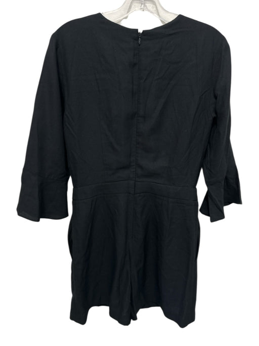 Club Monaco Size 4 Black Viscose 3/4 Sleeve V Neck Darted Back Zip Romper Black / 4
