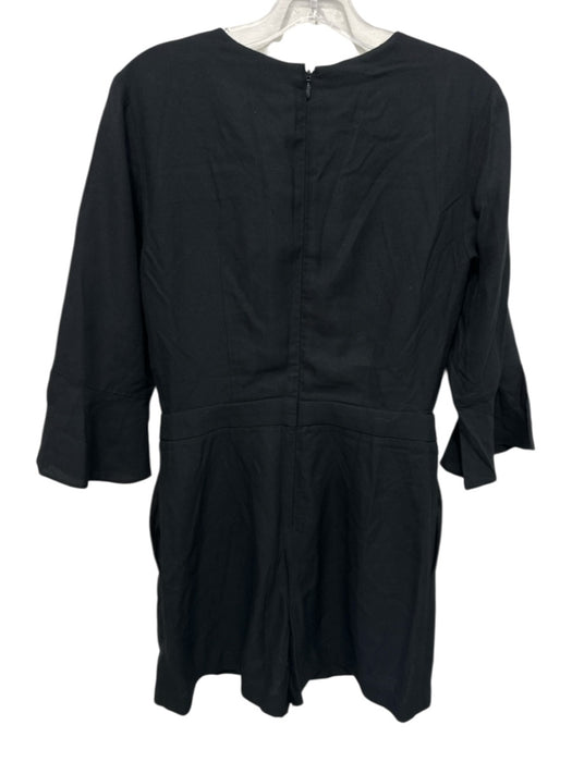 Club Monaco Size 4 Black Viscose 3/4 Sleeve V Neck Darted Back Zip Romper Black / 4