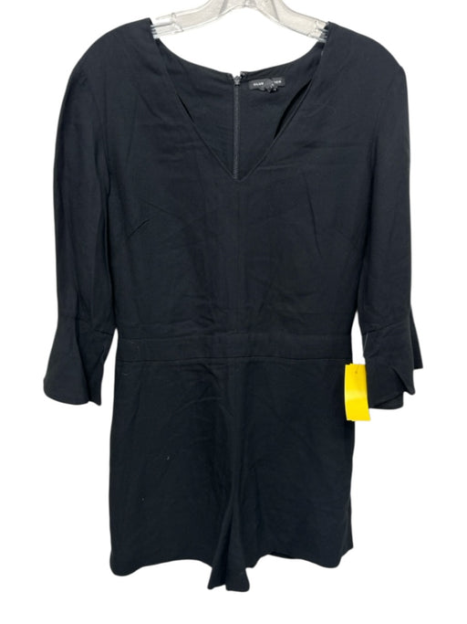 Club Monaco Size 4 Black Viscose 3/4 Sleeve V Neck Darted Back Zip Romper Black / 4