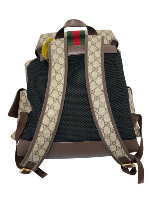 Gucci Red, Green, Brown Coated Canvas Leather trim Gucci Supreme Flap Bag Red, Green, Brown / Large