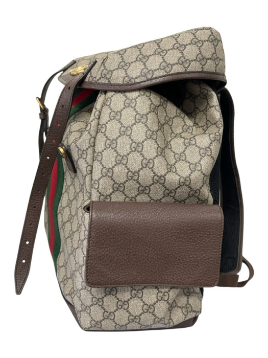 Gucci Red, Green, Brown Coated Canvas Leather trim Gucci Supreme Flap Bag Red, Green, Brown / Large