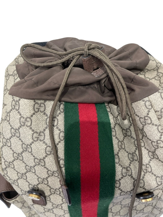 Gucci Red, Green, Brown Coated Canvas Leather trim Gucci Supreme Flap Bag Red, Green, Brown / Large