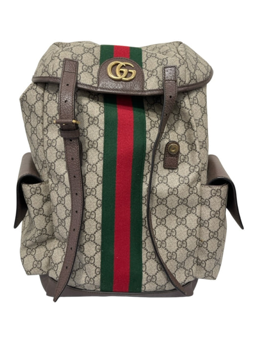 Gucci Red, Green, Brown Coated Canvas Leather trim Gucci Supreme Flap Bag Red, Green, Brown / Large