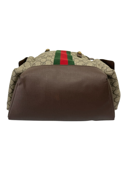 Gucci Red, Green, Brown Coated Canvas Leather trim Gucci Supreme Flap Bag Red, Green, Brown / Large