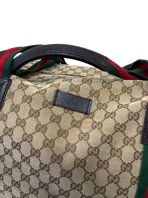 Gucci Red, Green, Brown Canvas Leather trim Gucci Supreme Zip closure Duffle Bag Red, Green, Brown / Large