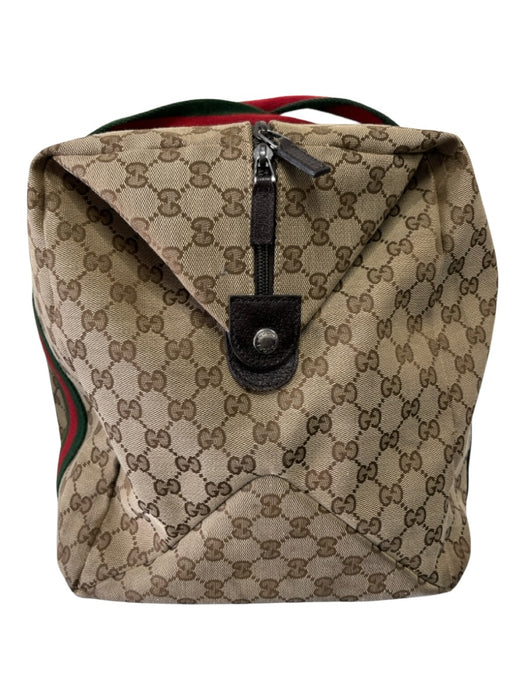 Gucci Red, Green, Brown Canvas Leather trim Gucci Supreme Zip closure Duffle Bag Red, Green, Brown / Large