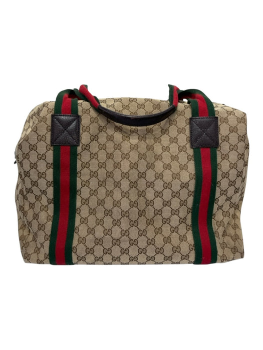 Gucci Red, Green, Brown Canvas Leather trim Gucci Supreme Zip closure Duffle Bag Red, Green, Brown / Large