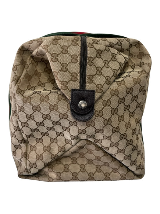 Gucci Red, Green, Brown Canvas Leather trim Gucci Supreme Zip closure Duffle Bag Red, Green, Brown / Large