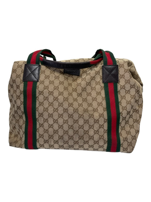 Gucci Red, Green, Brown Canvas Leather trim Gucci Supreme Zip closure Duffle Bag Red, Green, Brown / Large