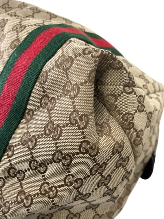 Gucci Red, Green, Brown Canvas Leather trim Gucci Supreme Zip closure Duffle Bag Red, Green, Brown / Large