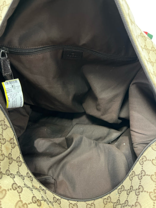 Gucci Red, Green, Brown Canvas Leather trim Gucci Supreme Zip closure Duffle Bag Red, Green, Brown / Large