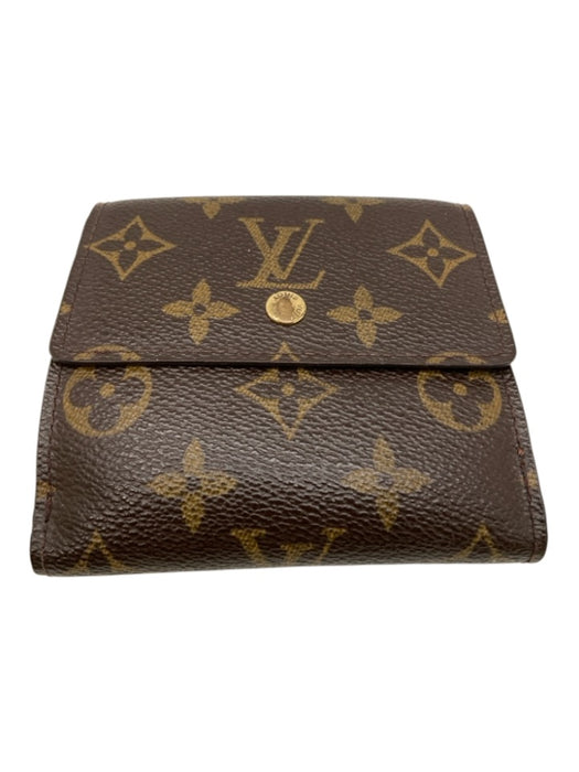 Louis Vuitton Brown & Tan Coated Canvas Snap Button Monogram Trifold Wallets Brown & Tan