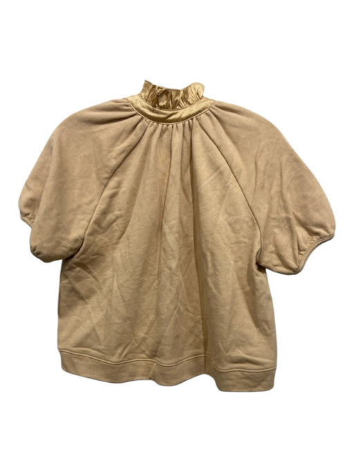 Olivia James the Label Size S Light Brown Cotton Short Puff Sleeve Top Light Brown / S