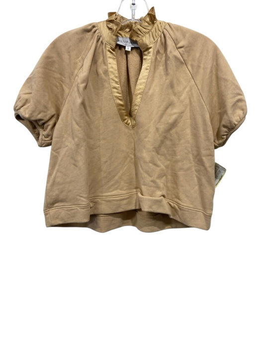 Olivia James the Label Size S Light Brown Cotton Short Puff Sleeve Top Light Brown / S