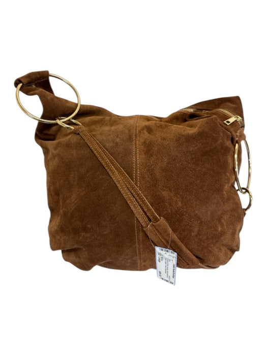 Marlon Brown & Gold Suede Gold hardware Gold Zipper Hobo Bag Brown & Gold / Large