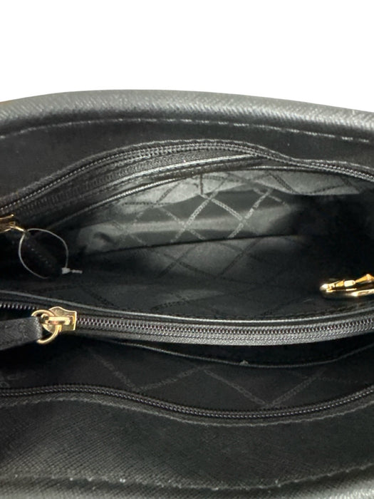 Michael Kors Black Coated Canvas Top Handle Zip Top Goldtone Hardware Bag Black