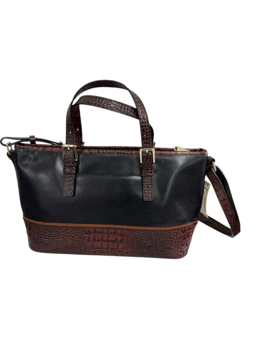 Brahmin Black & Brown Leather Zip Top Top Handle Adjustable Strap Bag Black & Brown / S