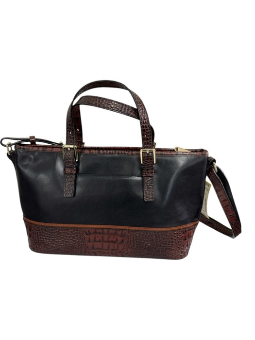 Brahmin Black & Brown Leather Zip Top Top Handle Adjustable Strap Bag Black & Brown / S